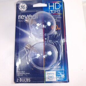 NEW GE HD+ Light Decorative Candelabra Base G16 1/2 Reveal Light Bulbs 40w 48704